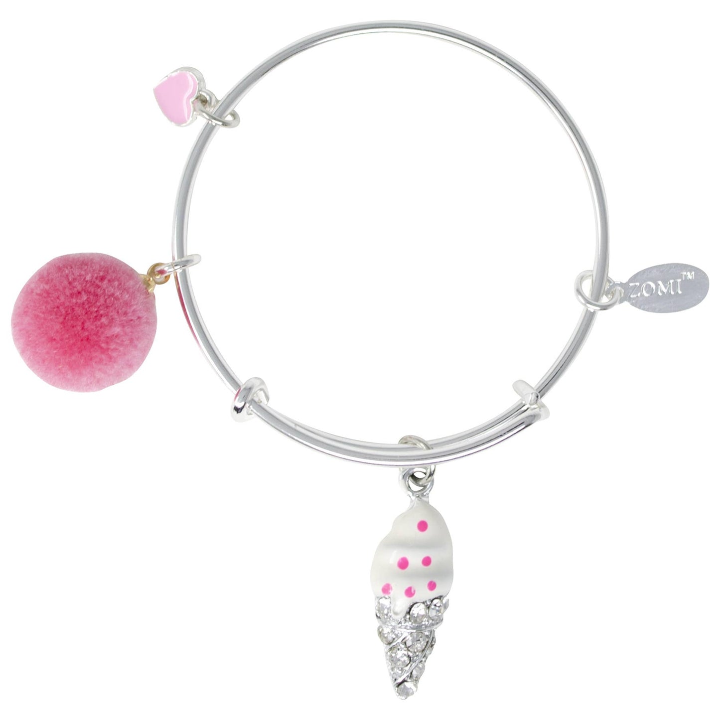 Ice Cream & Pom Pom Silver Bangle Bracelet
