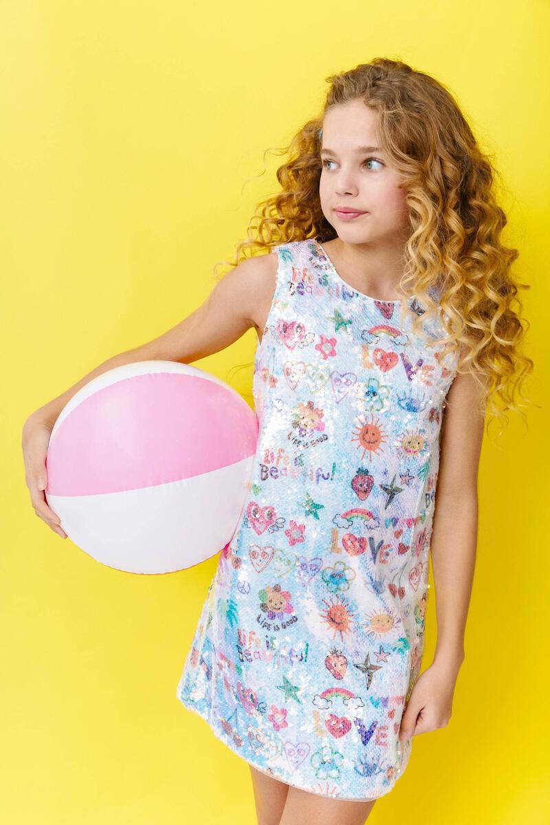 Happy Doodle Sequin Dress