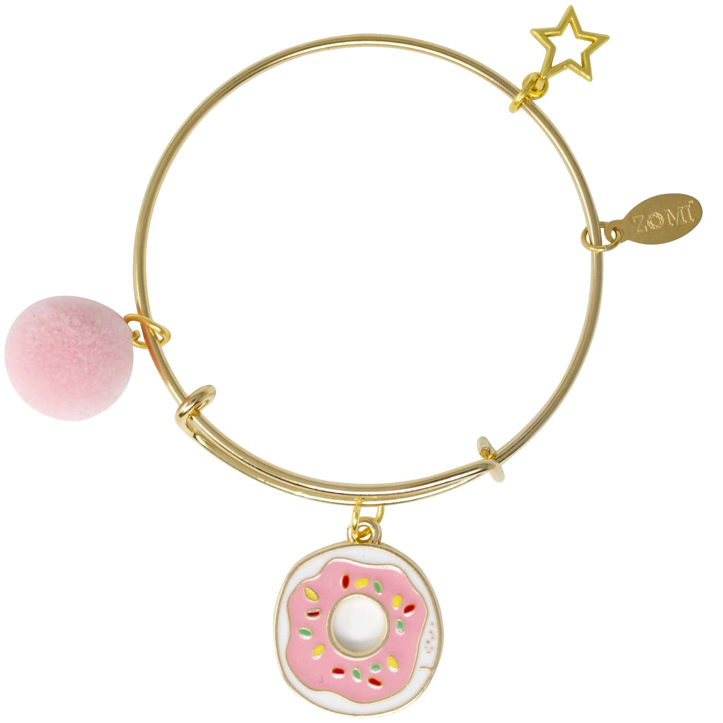 Donut & Pom Pom Gold Bangle Bracelet by