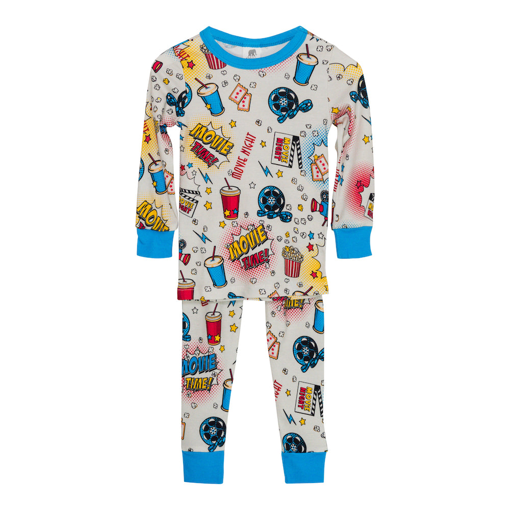 Kids Long John Pajama Set - Movie Night – Bears Closet Boutique