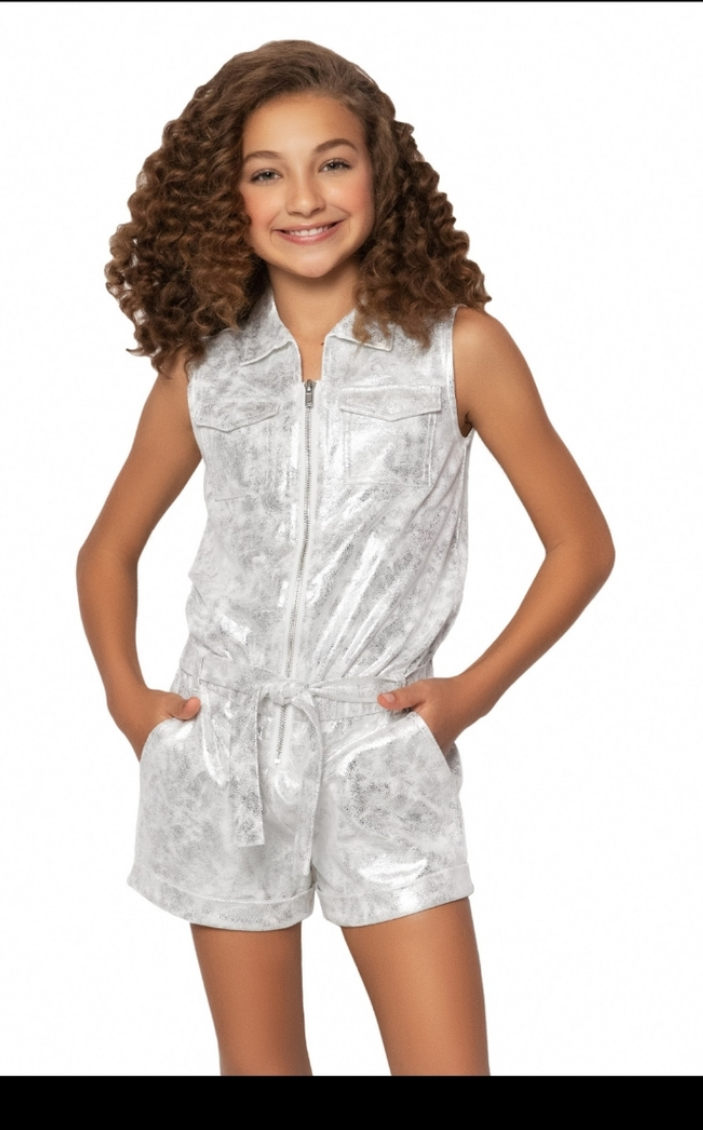 METALLIC FAUX LEATHER ROMPER