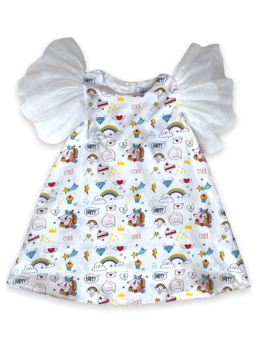 Ruffle Tulle Unicorn Doodle Dress