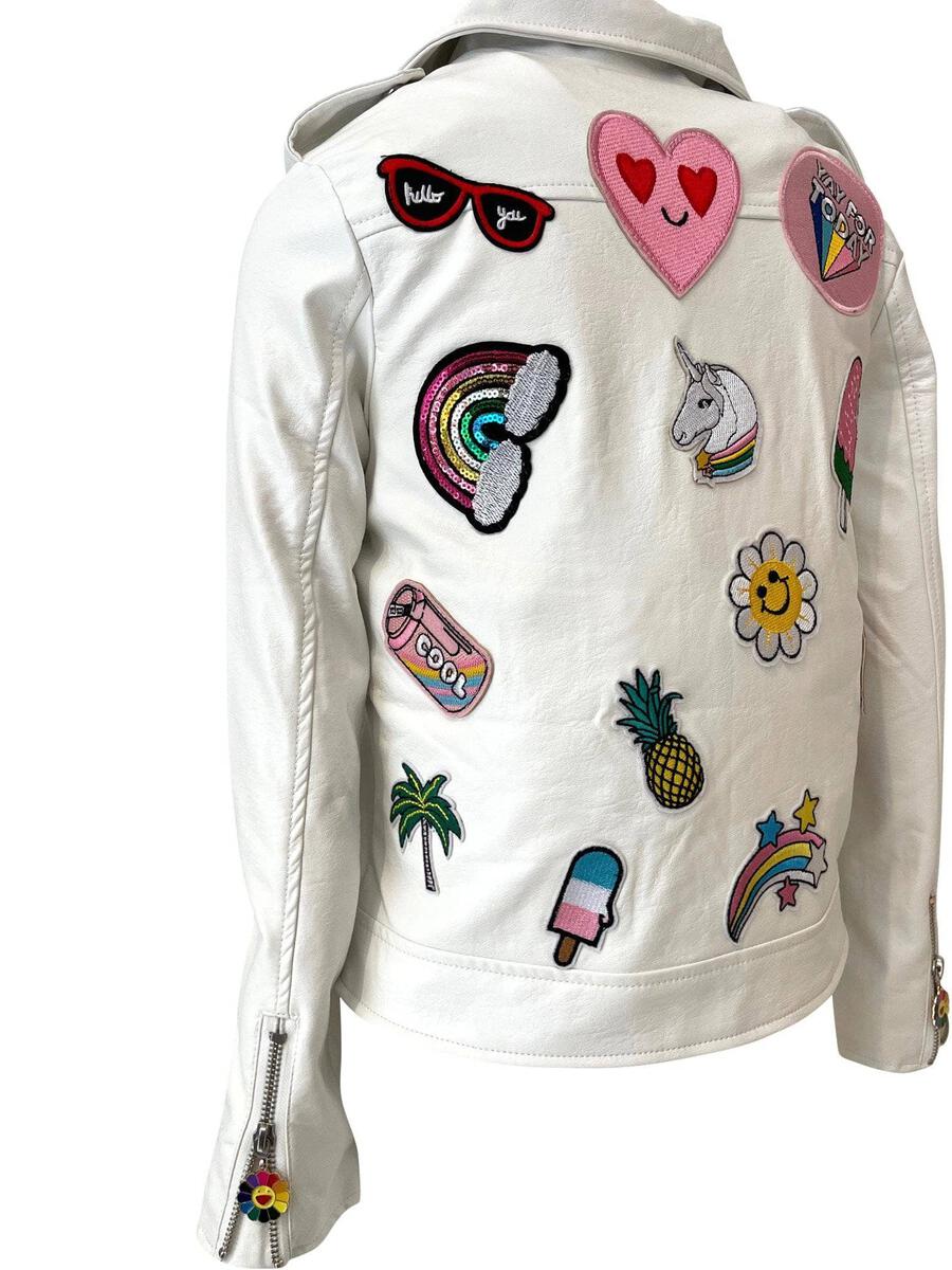 Patched Rainbow Daisy Vegan Leather Jacket