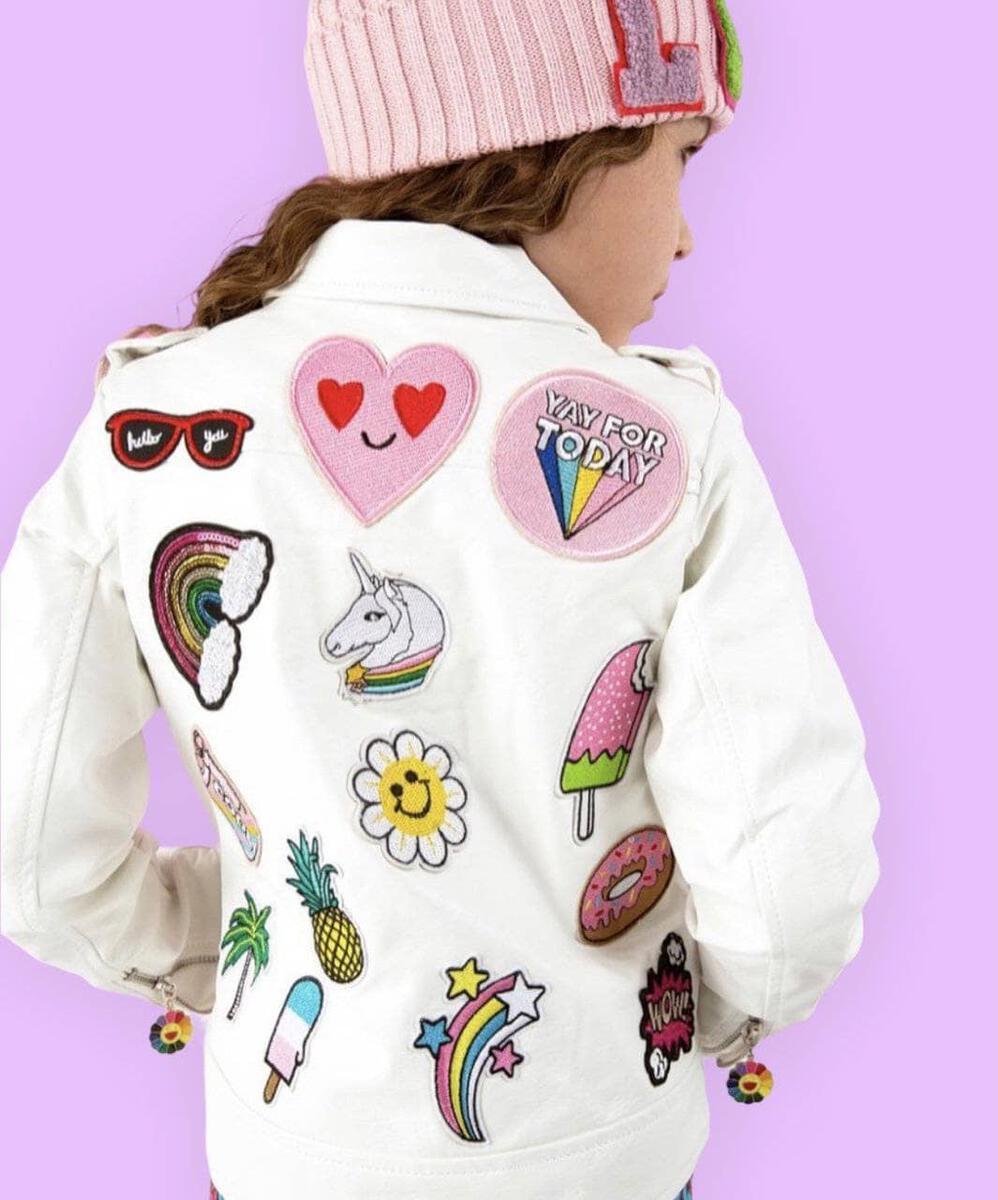 Patched Rainbow Daisy Vegan Leather Jacket