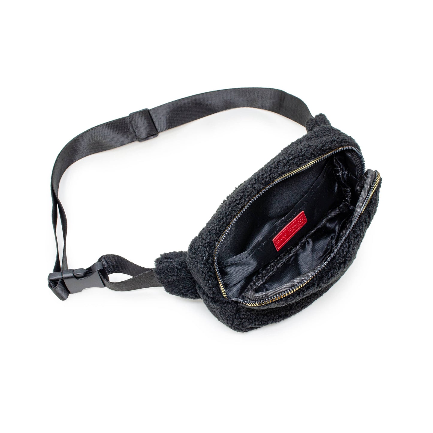 Fuzzy Crossbody Sling Bag w/ Heart for Kids: Black