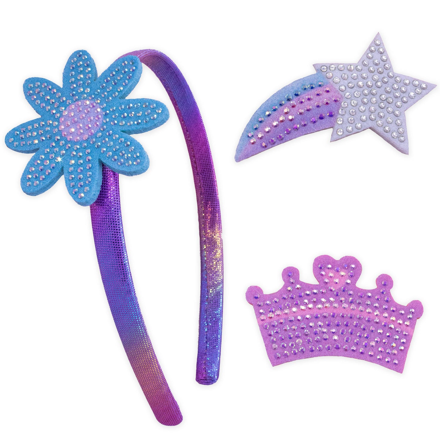 Interchangeable Rhinestone Charm Headband and Hair Clips: Rhinestone Star/Crown/Daisy