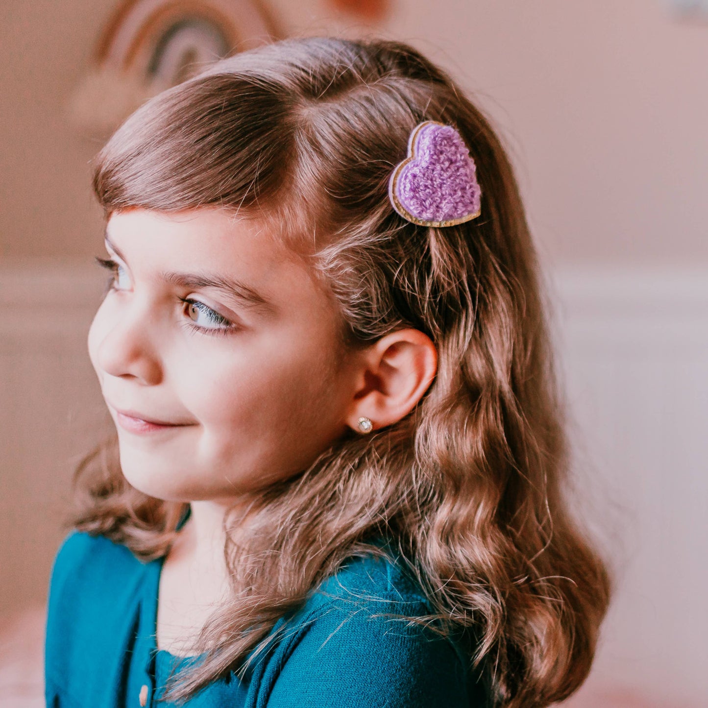 Interchangeable Rhinestone Charm Headband and Hair Clips: Chenille Rainbow/Heart/Star