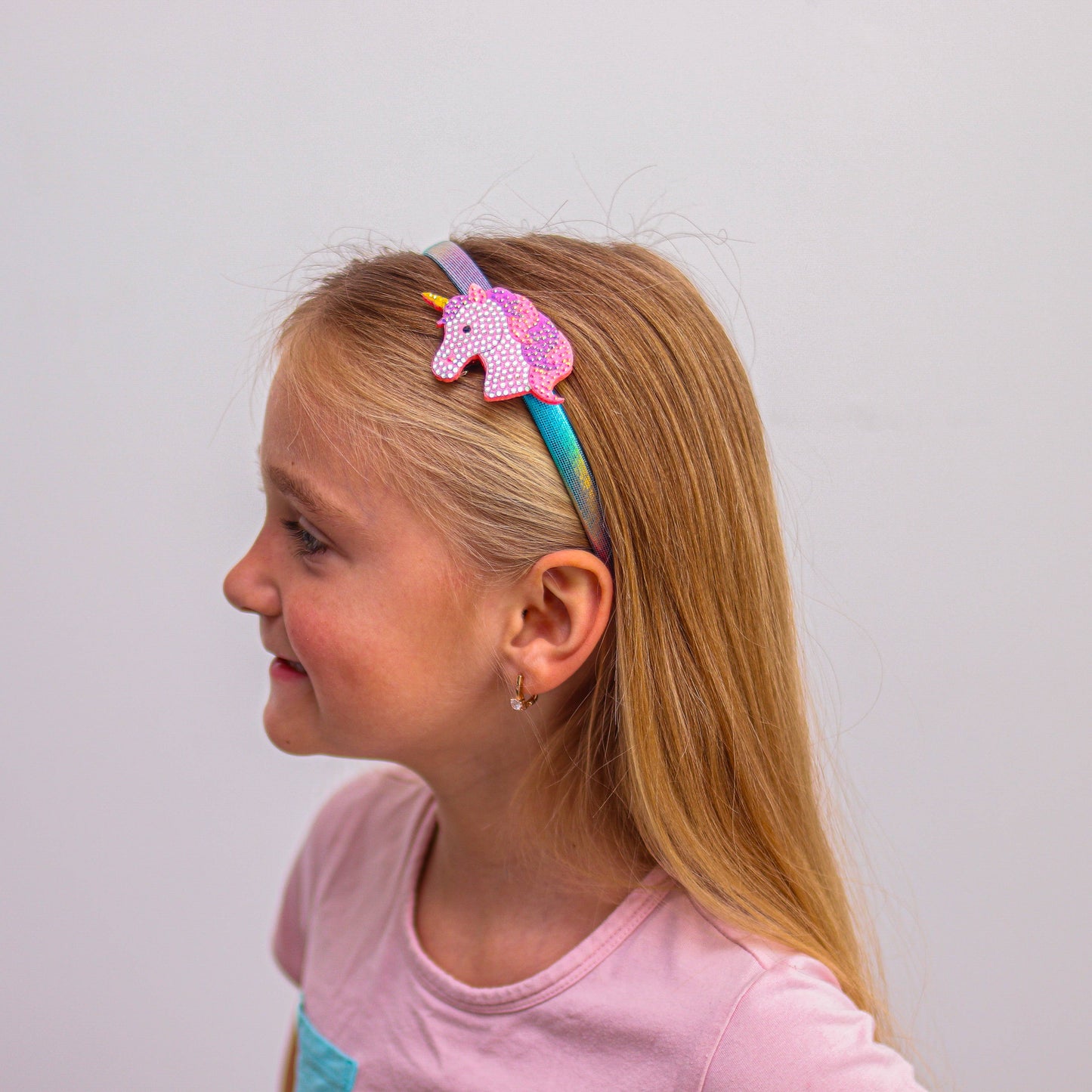 Interchangeable Rhinestone Charm Headband and Hair Clips: Chenille Rainbow/Heart/Star