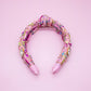 Kids Knot Headband - Embellished Rhinestone Pearl Tweed: Pink