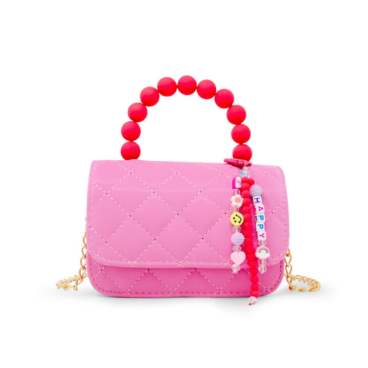 Pearl Handle Message Charm Handbag for Kids: Hot PInk