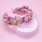 Kids Knot Headband - Embellished Rhinestone Pearl Tweed: Pink