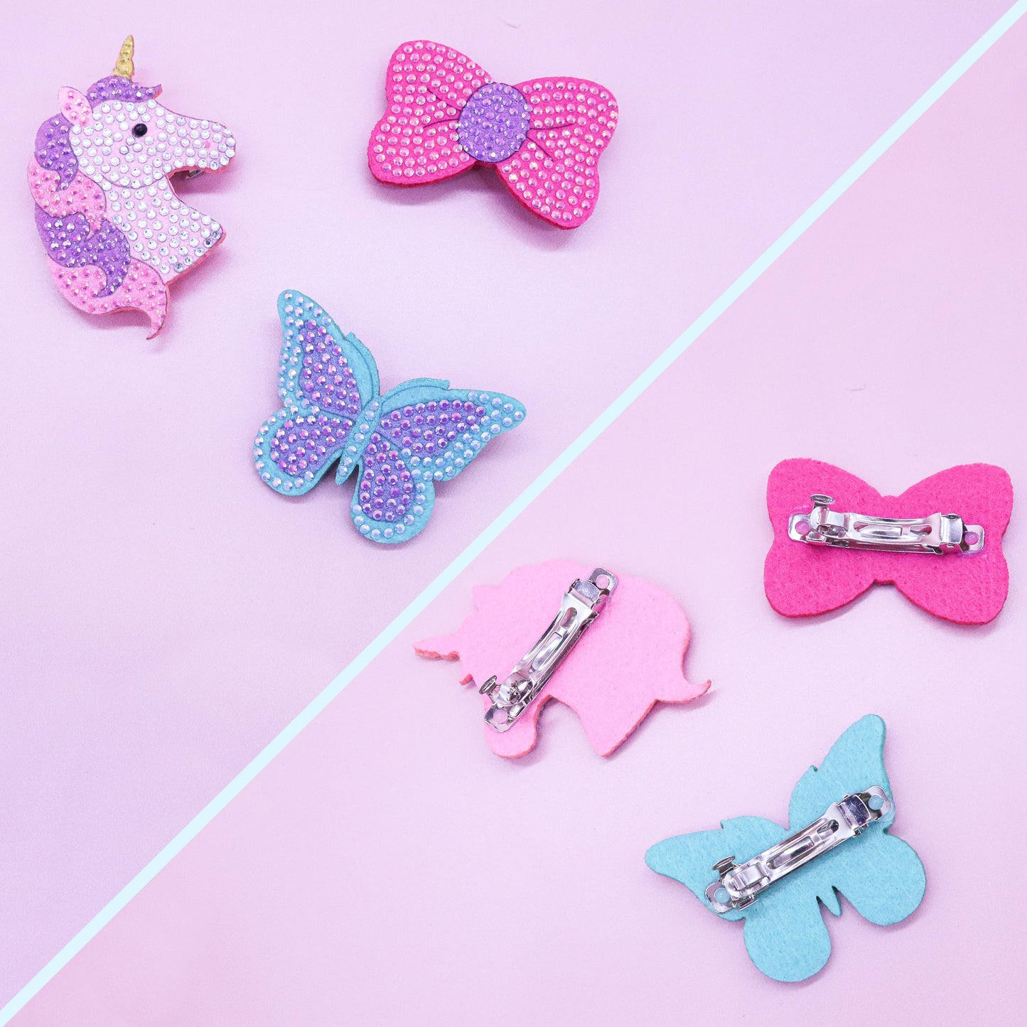 Interchangeable Rhinestone Charm Headband and Hair Clips: Rhinestone Unicorn/Butterfly/Bow