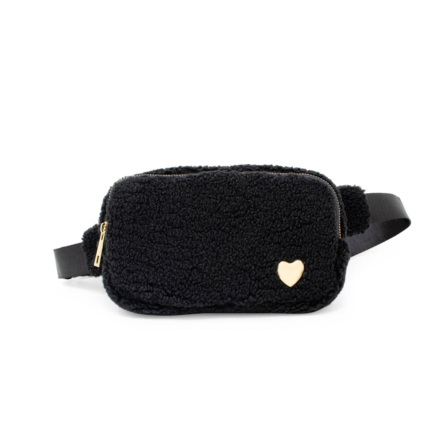 Fuzzy Crossbody Sling Bag w/ Heart for Kids: Black