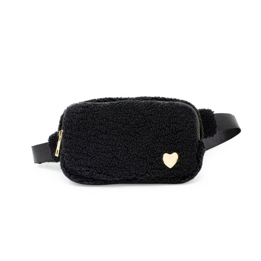 Fuzzy Crossbody Sling Bag w/ Heart for Kids: Black