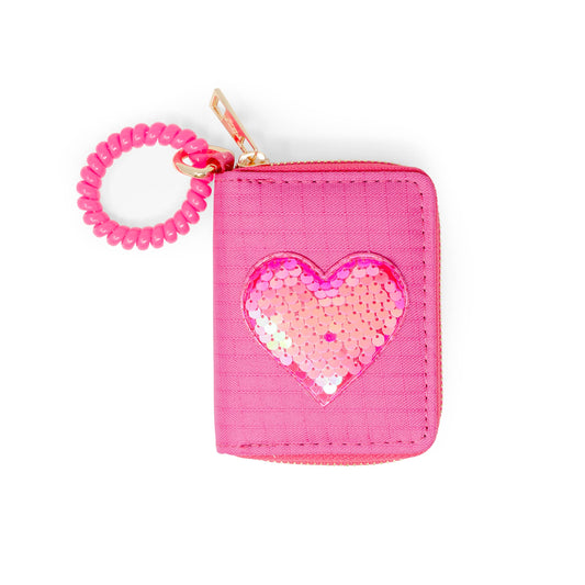 Sequin Heart Spiral Strap Wallet for Kids: Hot Pink