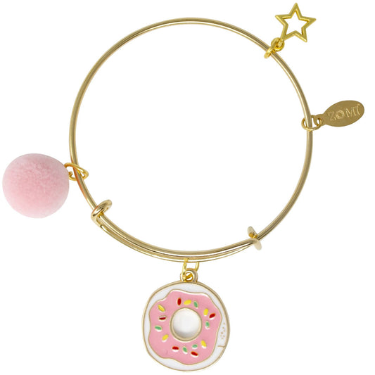 Donut & Pom Pom Gold Bangle Bracelet by