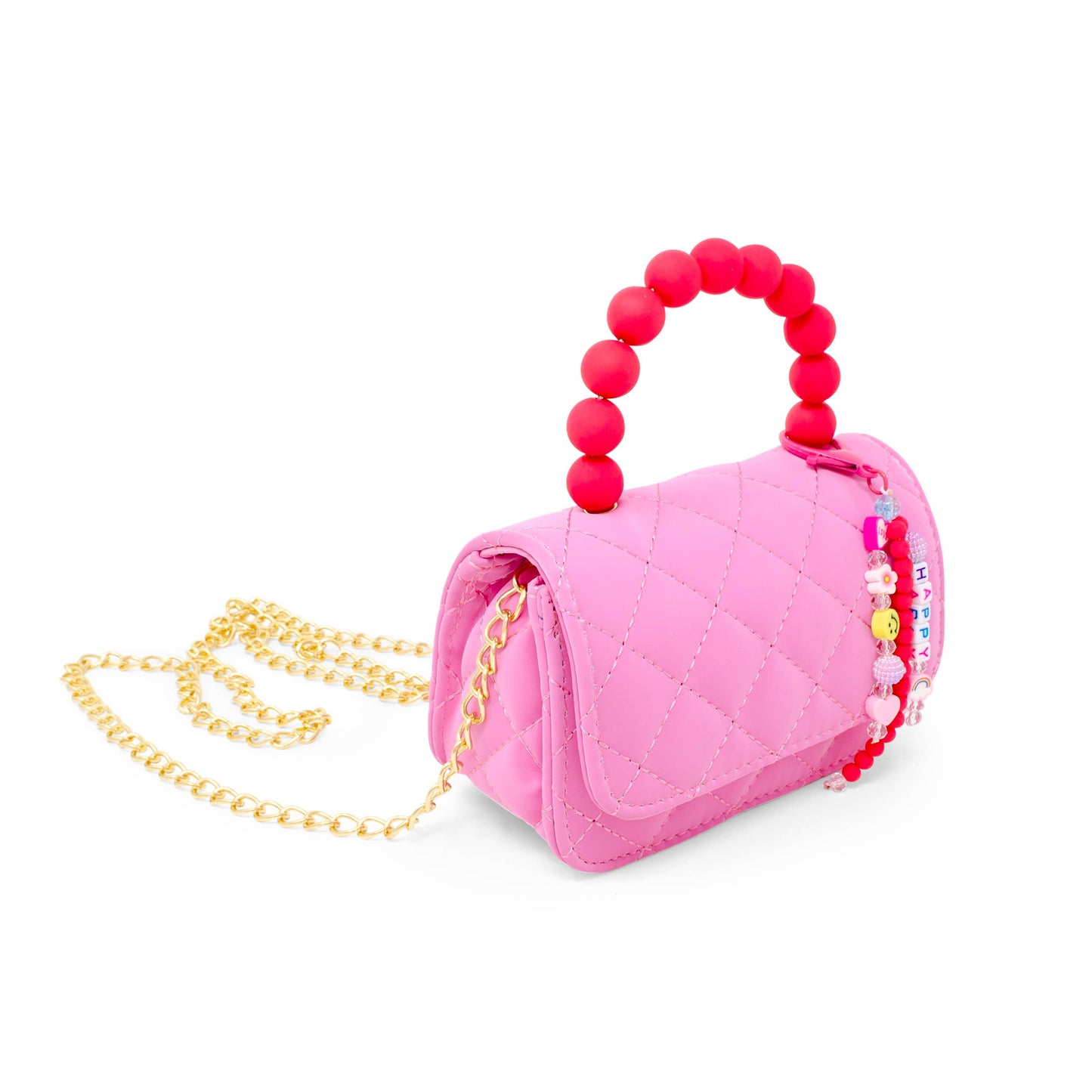 Pearl Handle Message Charm Handbag for Kids: Hot PInk