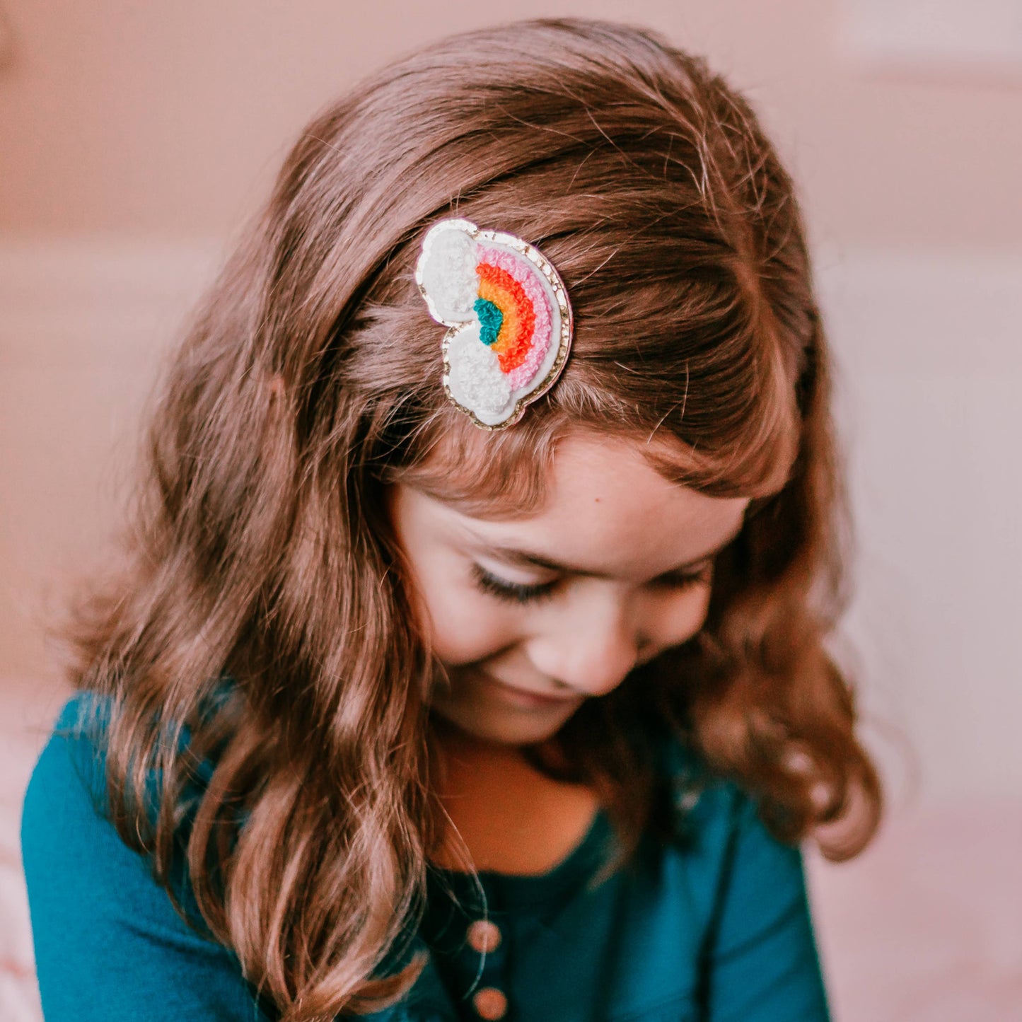 Interchangeable Rhinestone Charm Headband and Hair Clips: Chenille Rainbow/Heart/Star