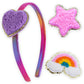 Interchangeable Rhinestone Charm Headband and Hair Clips: Chenille Rainbow/Heart/Star