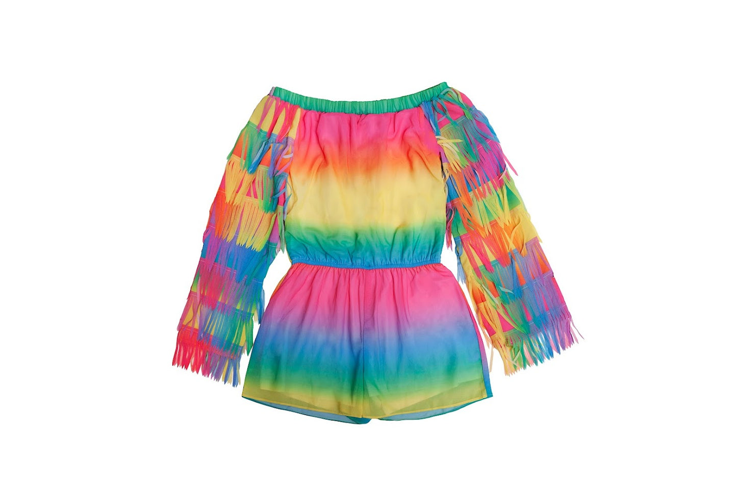 Kids' Ombré Fringe Off the Shoulder Long Sleeve Romper