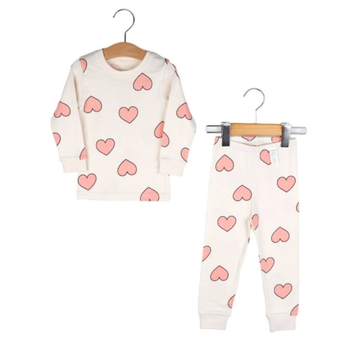 PINK HEART LONG SLEEVE COTTON PAJAMA SET