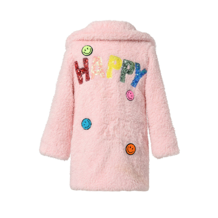 SHERPA COAT W/ HAPPY FACE PATCH DETAIL