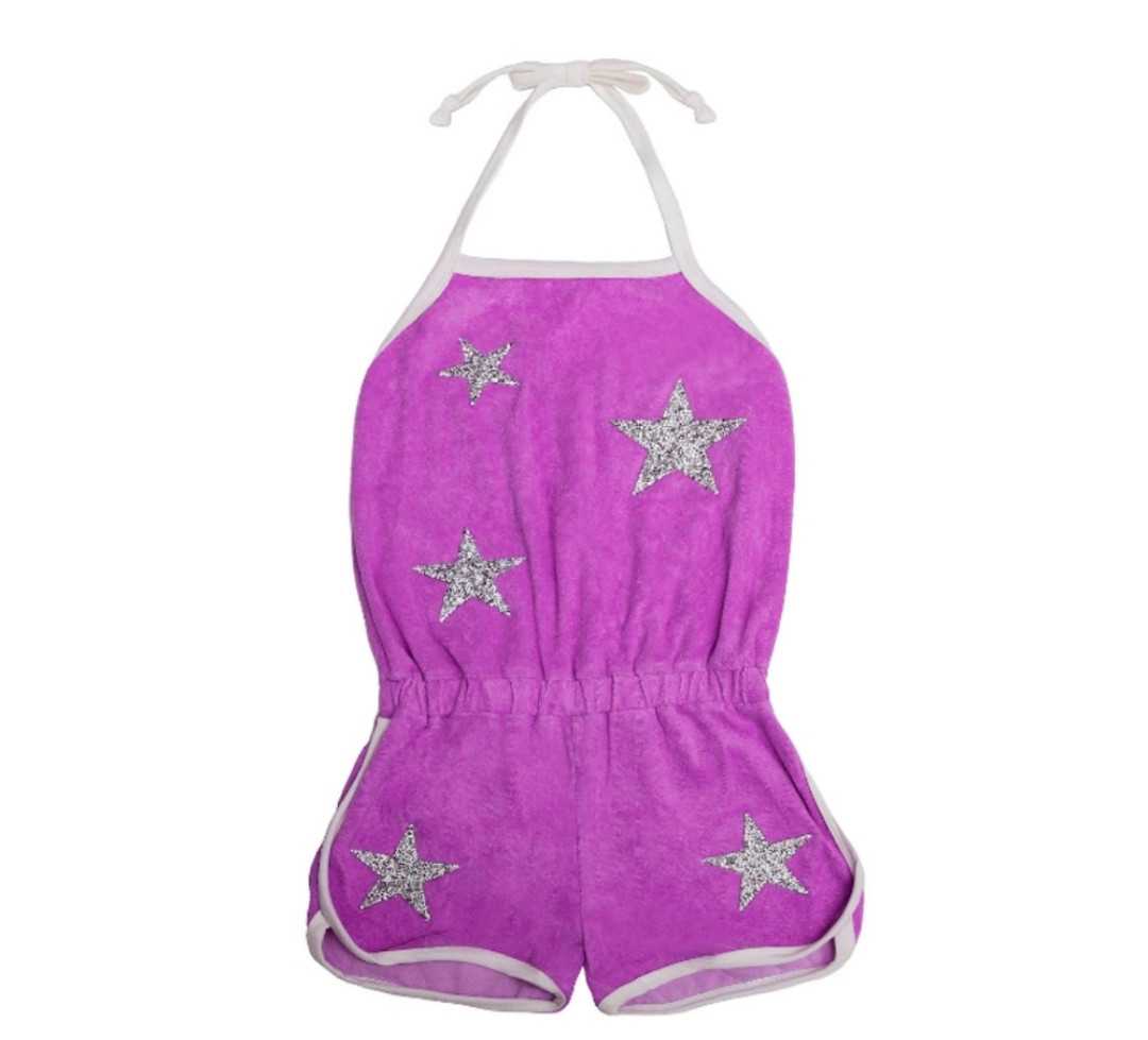 METALLIC STARS TERRY ROMPER