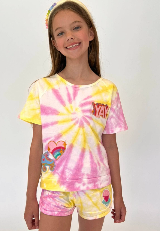 Yay Pink Yellow Tie Dye Short Set