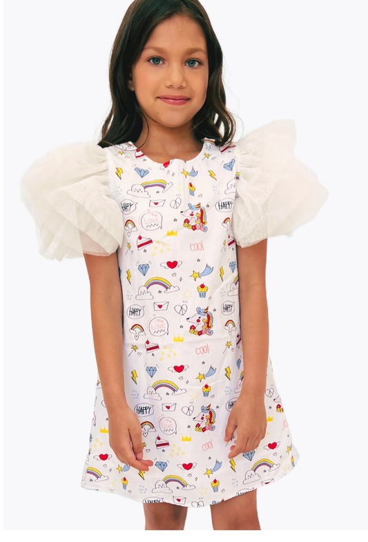 Ruffle Tulle Unicorn Doodle Dress