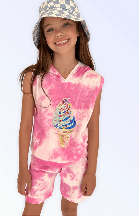 Ice Cream Tie Dye Hoodie Short Set